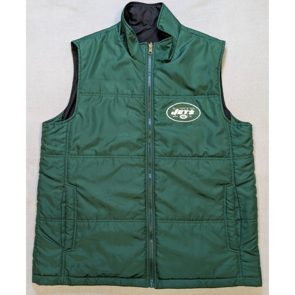 New York Jets Vest Mens Large Green Black Quilted Reversible Puffer Jacket NFL